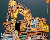 Excavator multilayer SVG. Laser cut file. Layer construction. Plywood cutting. CNC. Mandala plywood