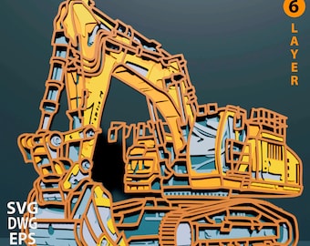 Excavator multilayer SVG. Laser cut file. Layer construction. Plywood cutting. CNC. Mandala plywood