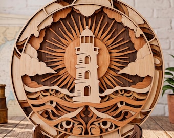 Lighthouse multilayer SVG. Laser cut file. Layer construction. Plywood cutting. CNC. Nautical