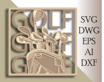 Golf multilayer SVG/ Golf cut file/ 3D layer/ Plywood cutting/ Paper cutting/ SVG file/ 3D mandala plywood