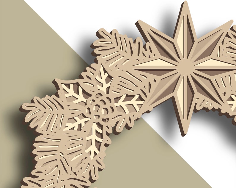 Christmas wreath multilayer SVG/ Christmas wreath cut file/ 3D layer/ Plywood cutting/ Paper cutting/ SVG file/ 3D mandala plywood image 4