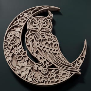 Owl multilayer SVG. Laser cut file. Layer construction. Plywood cutting. CNC. Mandala plywood