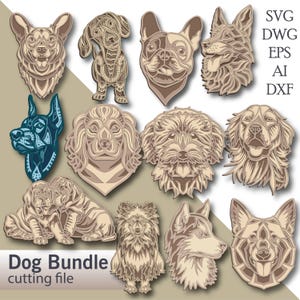 Dog Bundle Multilayer Svg/ Dog Bundle file tagliato al laser/ strato 3D/ taglio compensato/ taglio carta/ file Svg/ compensato mandala 3D