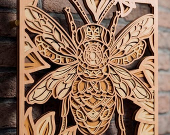Bee multilayer SVG. Laser cut file. Layer honey construction. Plywood cutting. CNC. Mandala