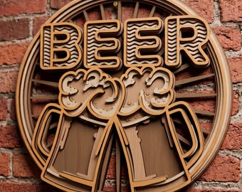Beer multilayer SVG. Laser cut file. Layer construction. Plywood cutting. CNC. Mandala plywood