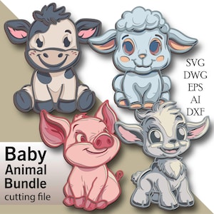 Baby Farm Animal wielowarstwowy SVG/ Plik do cięcia Farm Animal/ Warstwa 3D/ Cięcie ze sklejki/ Cięcie z papieru/ Plik SVG/ Sklejka mandala 3D