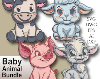 Baby Farm Animal multilayer SVG. Laser cut file. Layer construction. Plywood cutting. CNC. Mandala