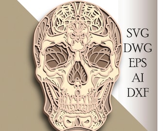 Sugar Skull multilayer SVG/ Skull Mandala cut file/ 3D layer/ Plywood cutting/ Paper cutting/ SVG file/ 3D mandala plywood