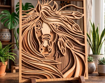 Horse multilayer SVG. Laser cut file. Layer construction. Plywood cutting. CNC. Mandala plywood