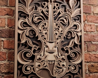 Violin multilayer SVG. Laser cut file. Layer construction. Plywood cutting. CNC. Mandala plywood