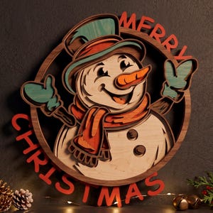 雪だるまのSVGレイヤー構造。クリスマスオーナメント。多層構造。CNCレーザーカットファイル。クリスマスデコレーション。