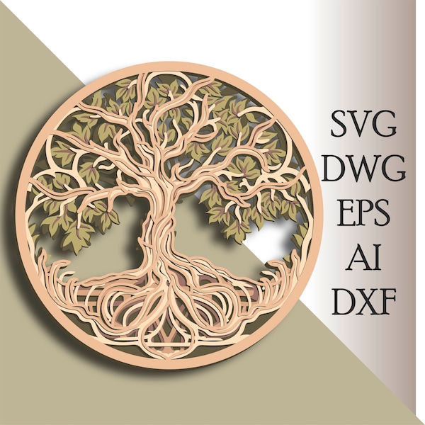 Árbol de la Vida multicapa SVG/ Archivo de corte Árbol de la Vida/ Capa 3D/ Corte de madera contrachapada/ Corte de papel/ Archivo SVG/ Madera contrachapada mandala 3D