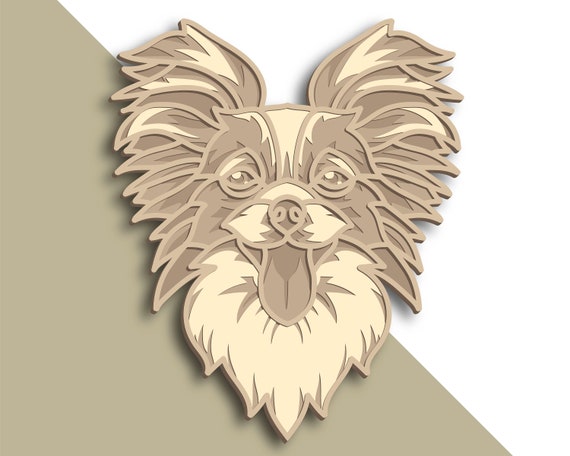 Papillon dog multilayer SVG. Laser cut file. Layer construction. Plywood cutting. CNC. Pet animal