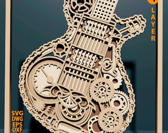 Guitar multilayer SVG. Laser cutting file. CNC. Layered construction. Mandala musical instrument