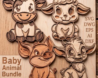 Baby Farm Animal multilayer SVG. Laser cut file. Layer construction. Plywood cutting. CNC. Mandala