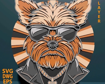 Yorkshire Terrier multilayer SVG. Laser cut file. Layer construction. Plywood cutting. CNC. Mandala plywood