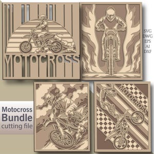 Motocross Bundle 3D multilayer Svg/ Motocross laser cut file/ 3D layer/ Plywood cutting/ Paper cutting/ Svg file/ 3D mandala plywood