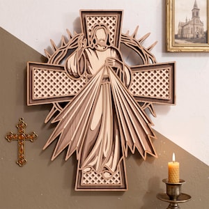 Divine Mercy multilayer SVG. Laser cut file. Layer construction. Plywood cutting. CNC. Mandala plywood