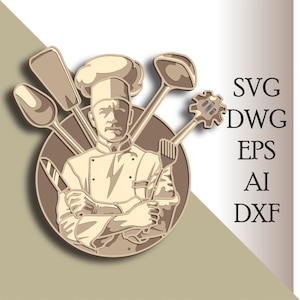 Chef cook multilayer SVG/ Chef cook cut file/ 3D layer/ Plywood cutting/ Paper cutting/ SVG file/ 3D mandala plywood