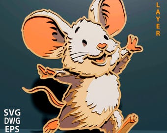 Mouse multilayer SVG. Laser cut file. Layer construction. Plywood cutting. CNC. Mandala plywood