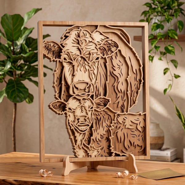 Cow multilayer SVG. Laser cut file. Layer construction. Plywood cutting. CNC. Mandala plywood