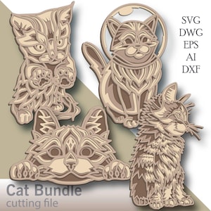 Cat Bundle multilayer Svg/ Cat Bundle cut file/ 3D layer/ Plywood cutting/ Paper cutting/ Svg file/ 3D mandala plywood