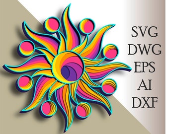 Sun multilayer SVG/ Sun cut file/ 3D layer/ Plywood cutting/ Paper cutting/ SVG file/ 3D mandala plywood