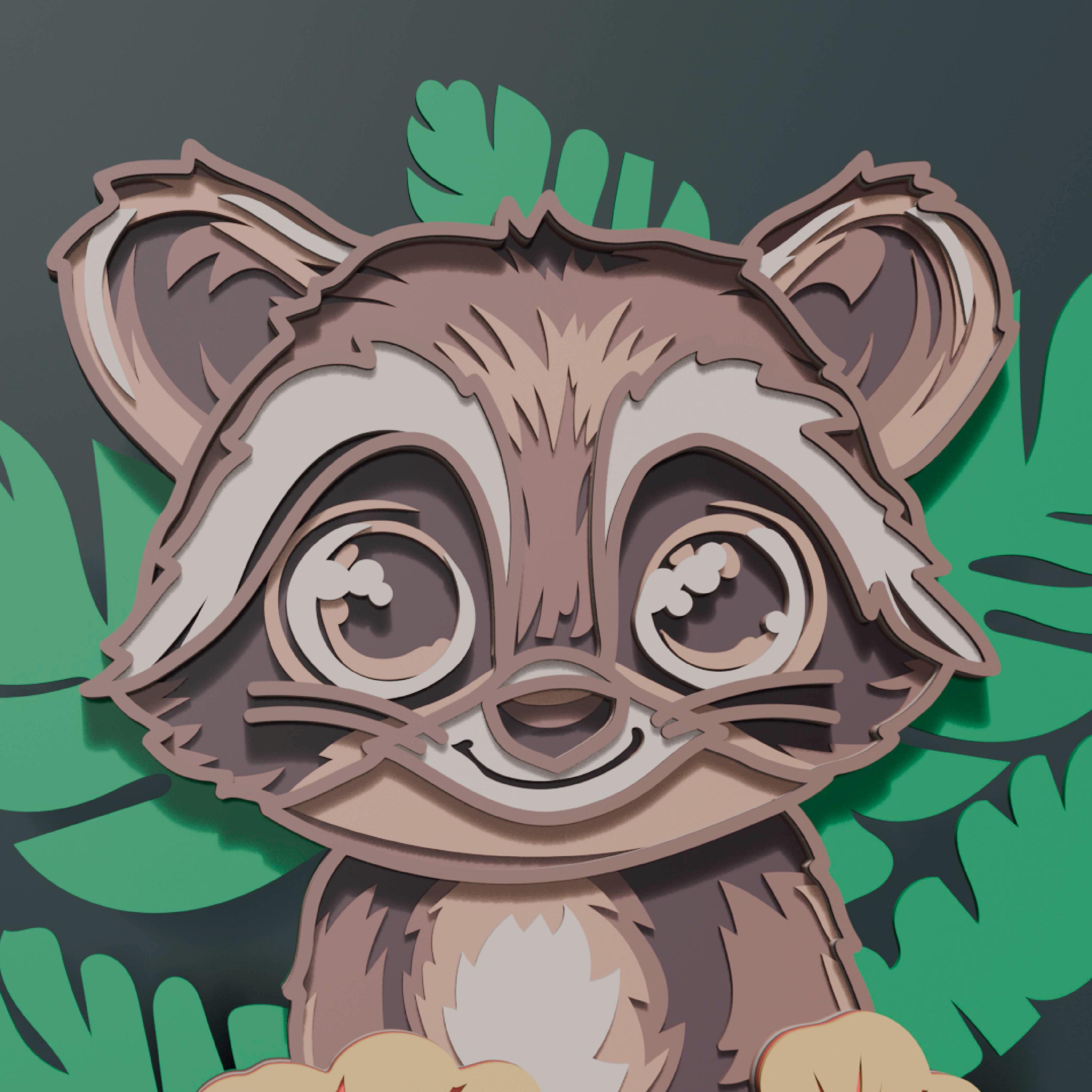 Raccoon Multilayer SVG. Laser Cut File. Layer Construction