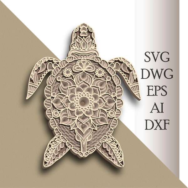 Turtle multilayer SVG/ Turtle cut file/ 3D layer/ Plywood cutting/ Paper cutting/ SVG file/ 3D mandala plywood