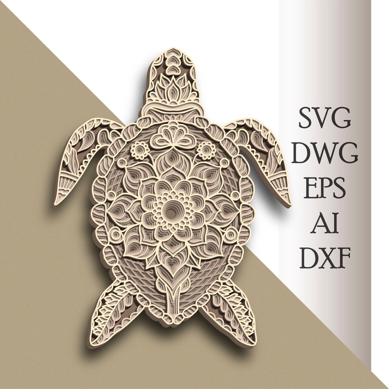 Turtle multilayer SVG/ Turtle cut file/ 3D layer/ Plywood cutting/ Paper cutting/ SVG file/ 3D mandala plywood image 1