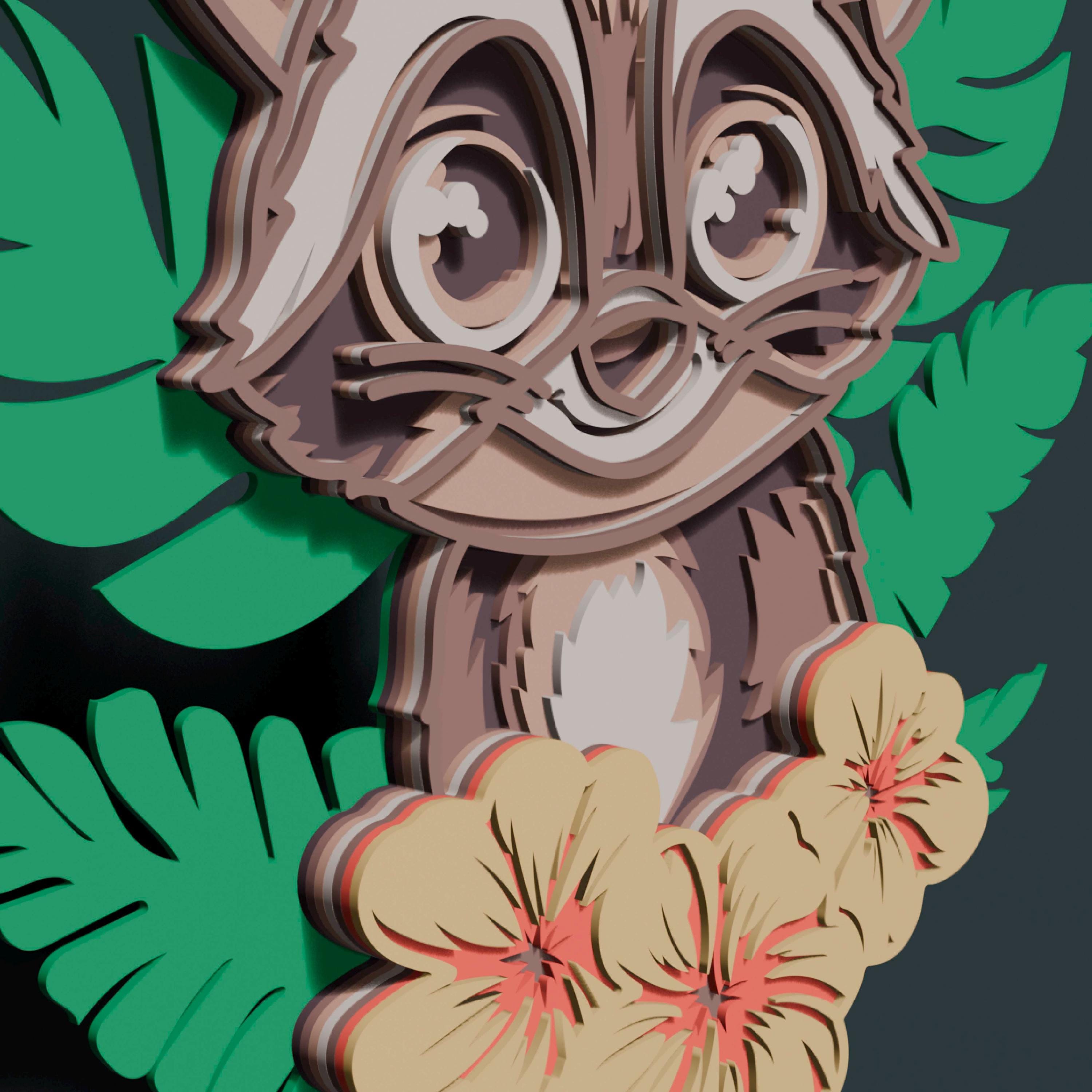 Raccoon Multilayer SVG. Laser Cut File. Layer Construction