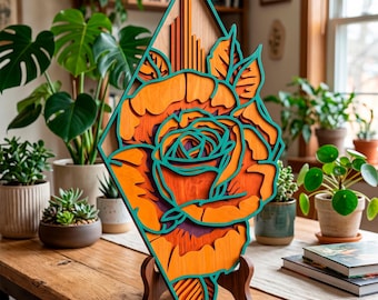 3D Rose multilayer SVG. Laser cut file. Layer construction. Plywood cutting. CNC. Mandala plywood
