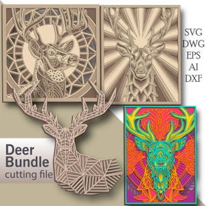 Deer Bundle multilayer Svg/ Deer Bundle cut file/ 3D layer/ Plywood cutting/ Paper cutting/ Svg file/ 3D mandala plywood