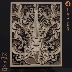 3D Violin multilayer SVG/ Violin cut file/ 3D layer/ Plywood cutting/ Paper cutting/ SVG file/ 3D mandala plywood