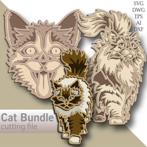 Cat bundle multilayer Svg/ Cat bundle cut file/ 3D layer/ Plywood cutting/ Paper cutting/ Svg file/ 3D mandala plywood