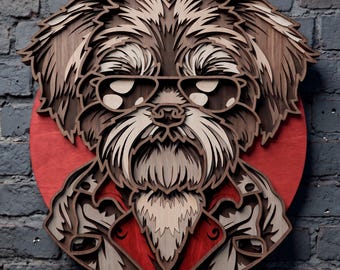 Shih Tzu multilayer SVG. Laser cut file. Layer construction. Plywood cutting. CNC. Mandala plywood