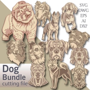 Dog Bundle multilayer Svg/ Dog Bundle laser cut file/ 3D layer/ Plywood cutting/ Paper cutting/ Svg file/ 3D mandala plywood