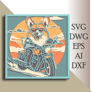 Corgis Moto Multilayer SVG/ Corgis Moto Schnittdatei/ 3D-Schicht/ Sperrholzschnitt/ Papierschnitt/ SVG-Datei/ 3D-Mandala-Sperrholz