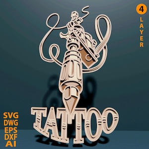 Tattoo Machine multilayer SVG. Laser cut file. Layer construction. Plywood cutting. CNC. Mandala plywood