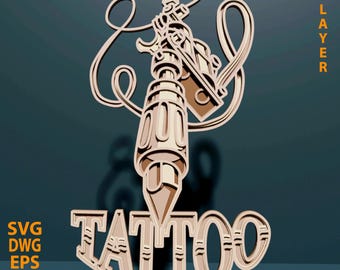 Tattoo Machine multilayer SVG. Laser cut file. Layer construction. Plywood cutting. CNC. Mandala plywood