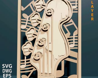 Guitar multilayer SVG. Laser cut file. Layer construction. Plywood cutting. CNC. Mandala plywood