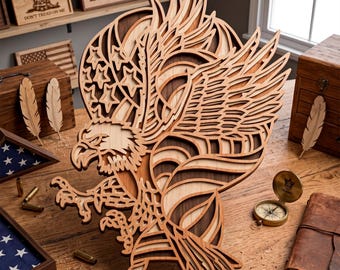 Eagle multilayer SVG. Laser cut file. Layer construction. Plywood cutting. CNC. Mandala plywood