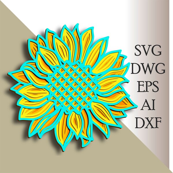 Sonnenblume multilayer SVG/ Sonnenblume Schnittdatei/ 3D Schicht/ Sperrholzausschnitt/ Papierschnitt/ SVG-Datei/ 3D Mandala Sperrholz