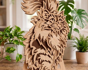 Cat multilayer SVG. Laser cut file. Layer construction. Plywood cutting. CNC. Mandala plywood