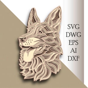 Deutscher Schäferhund multilayer Hund svg/ Schäferhund schnitt Datei/ 3D Schicht/ Sperrholzausschnitt/ Papierschnitt/ SVG-Datei / 3D Mandala Sperrholz