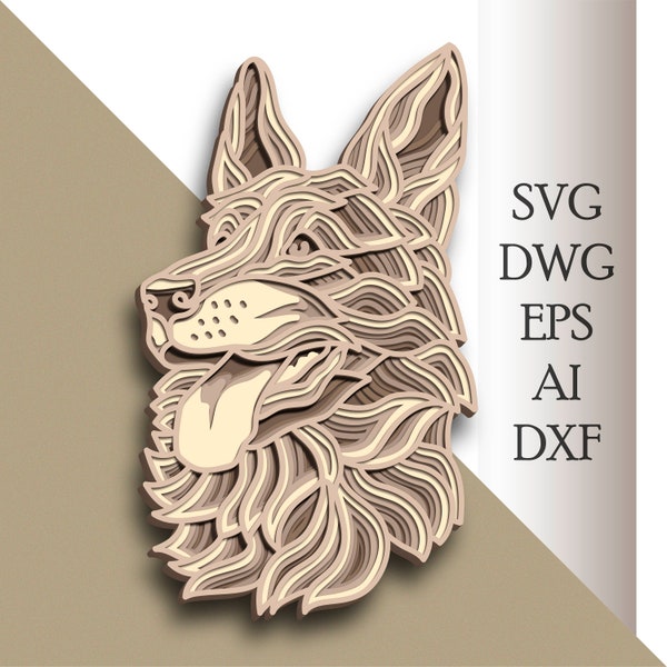 German Shepherd multilayer SVG/ German Shepherd cut file/ 3D layer/ Plywood cutting/ Paper cutting/ SVG file/ 3D mandala plywood