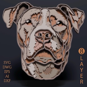 American Pit Bull multilayer Dog svg/ Dog cut file/ 3D layer/ Plywood cutting/ Paper cutting/ SVG file/ 3D mandala plywood