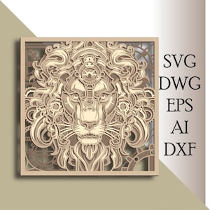 SVG multicamadas de leão/arquivo de corte de leão/camada 3D/corte de madeira compensada/corte de papel/arquivo SVG/contraplacado de mandala 3D