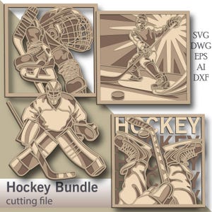Hockey Bundle multistrato Svg/ Hockey Bundle file di taglio/ strato 3D/ taglio compensato/ taglio carta/ file Svg/ compensato mandala 3D