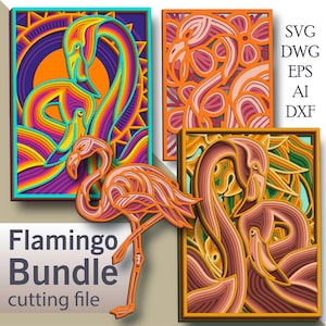 Flamingo Bundle multilayer Cut Datei / 3D Schicht / Sperrholz schneiden / Papier schneiden / Schneidedatei / 3D Mandala Sperrholz